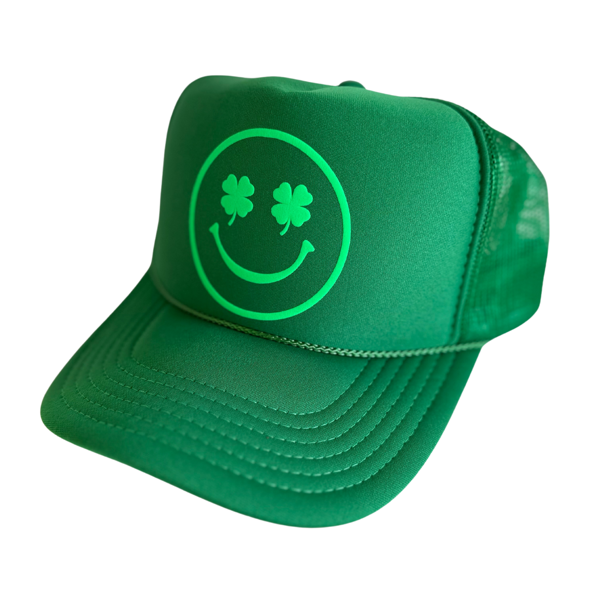 St Patty Smiley Clover Trucker Hat