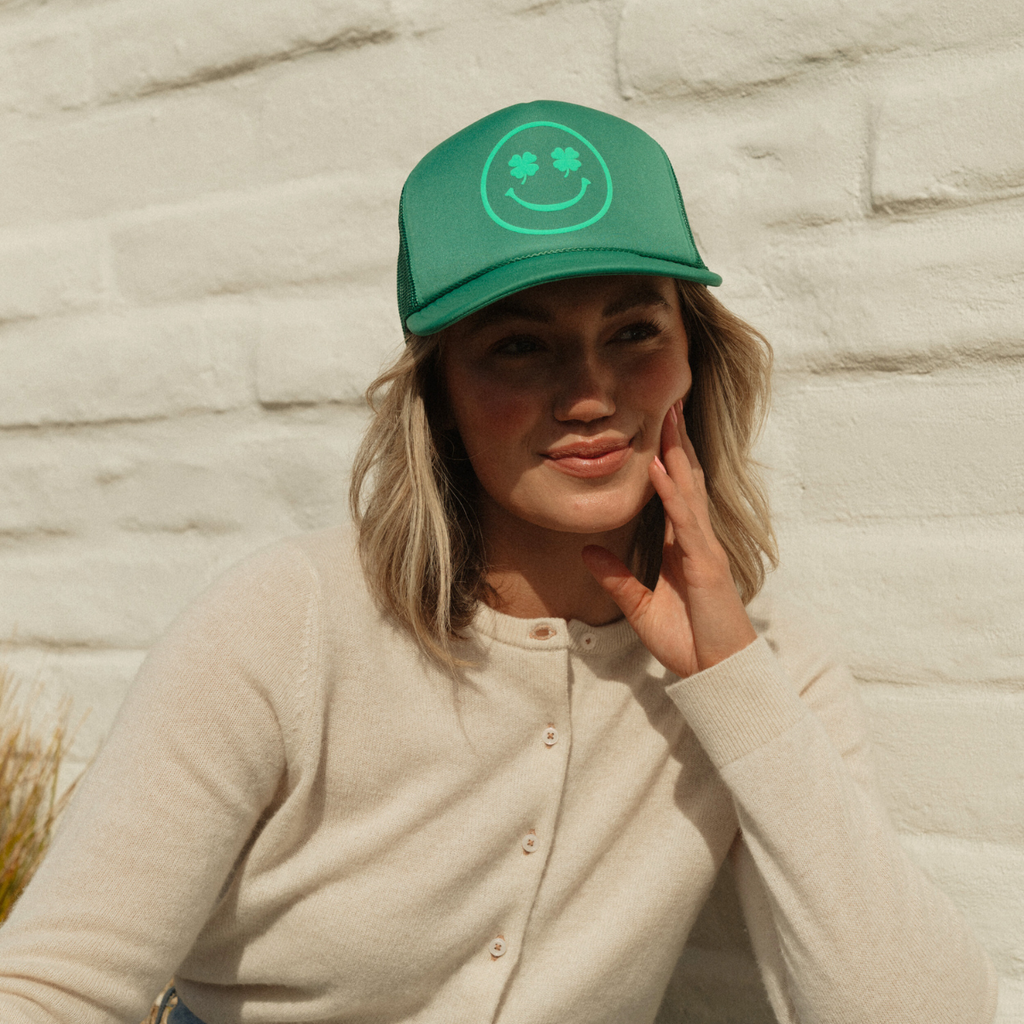 St Patty Smiley Clover Trucker Hat